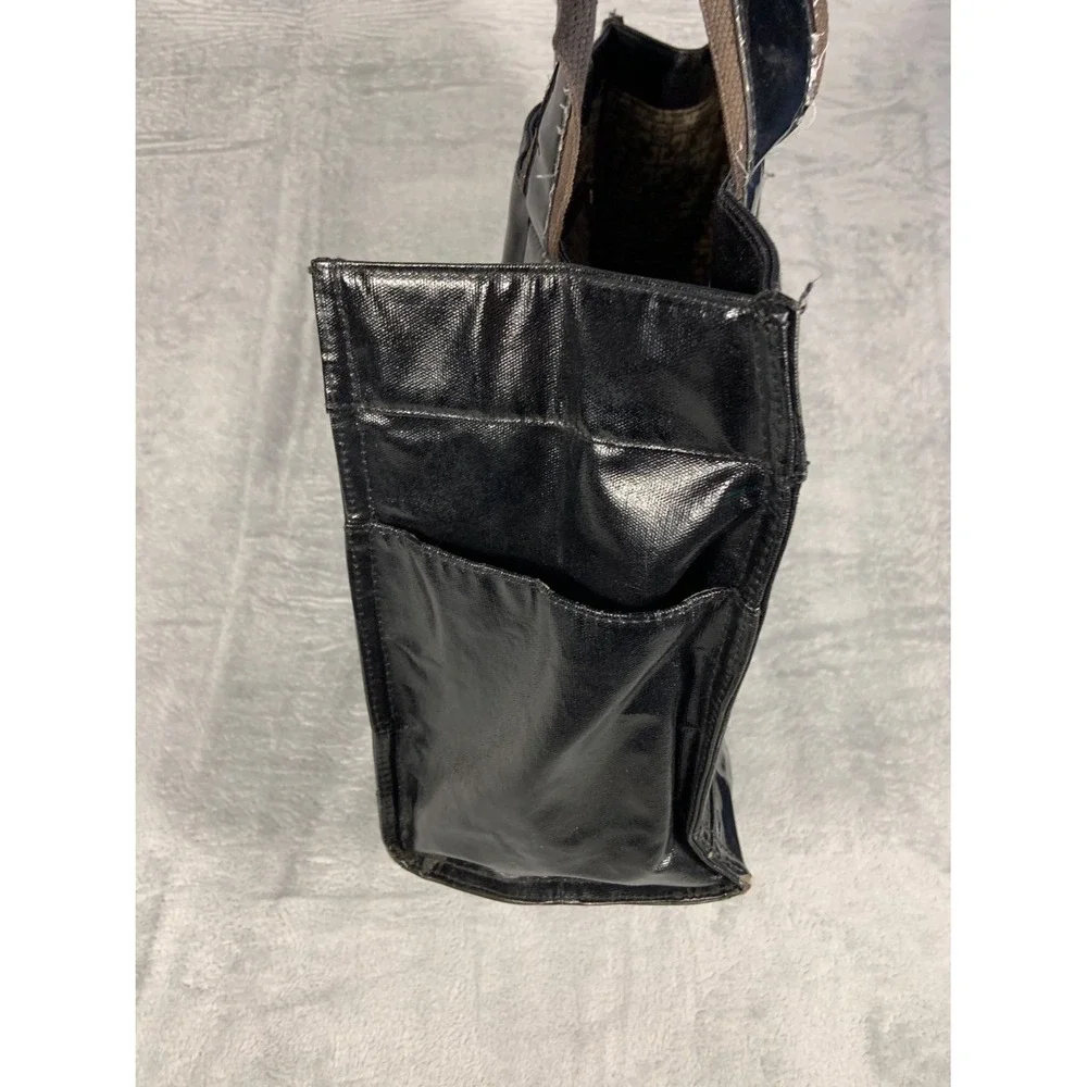 Tory Burch Ella Tote Bag Black Patent Leather Large Shoulder Logo
